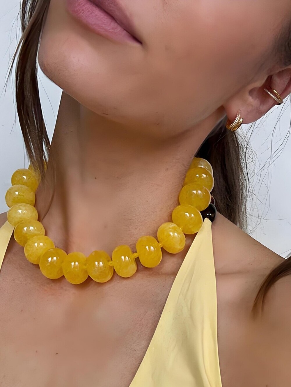 New Yellow Bead Choker Necklace - Women Jewelry